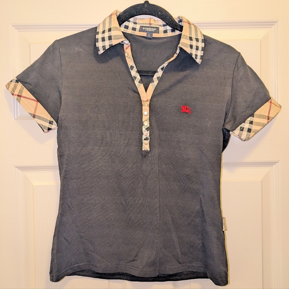 Burberry Charcoal Polo with Check Trim